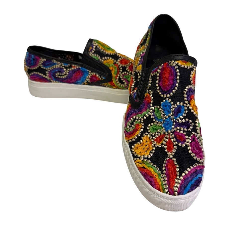 Dirty Laundry Slip On Sneakers Women 7.5 Multi Embroidered Platform Boho Psyche